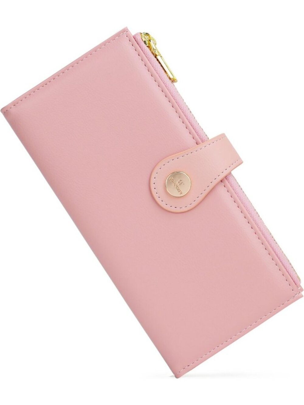 Slim Pink RFID Wallet for Women | 12 Slot Card Holder, Zipper Pocket, Vegan